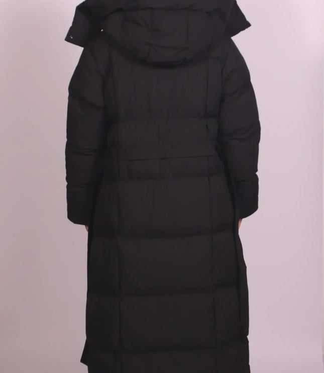 Women's Padded Winter Puffer Coat in a Quilted Longline Shape