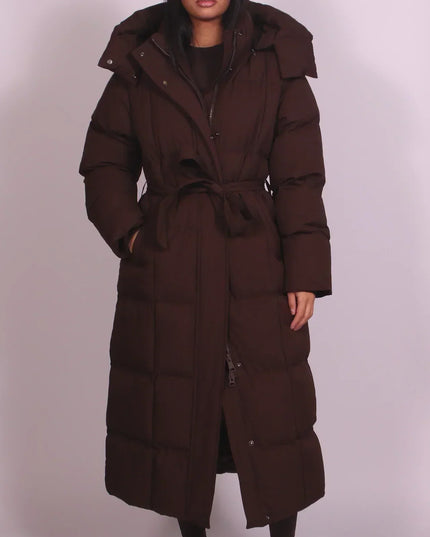 Women's Padded Winter Puffer Coat in a Quilted Longline Shape