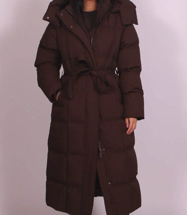 Women's Padded Winter Puffer Coat in a Quilted Longline Shape