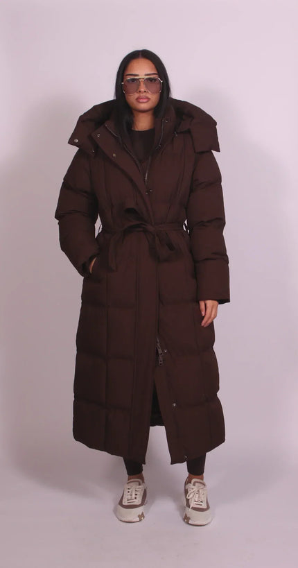 Women's Padded Winter Puffer Coat in a Quilted Longline Shape