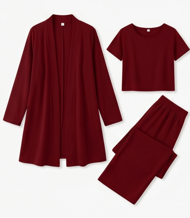Women's Pants Set in 3 Pieces with a Long Drape Cardigan