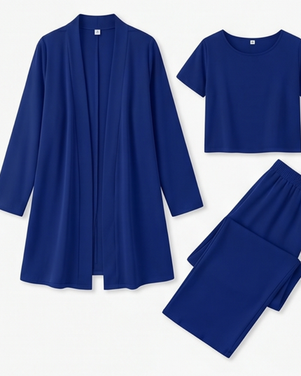 Women's Pants Set in 3 Pieces with a Long Drape Cardigan