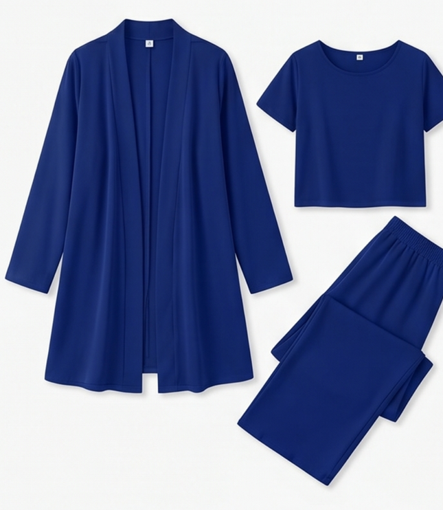Women's Pants Set in 3 Pieces with a Long Drape Cardigan