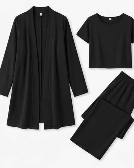 Women's Pants Set in 3 Pieces with a Long Drape Cardigan