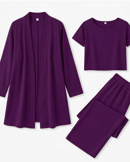 Women's Pants Set in 3 Pieces with a Long Drape Cardigan