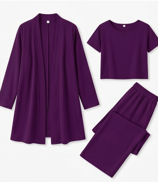 Women's Pants Set in 3 Pieces with a Long Drape Cardigan