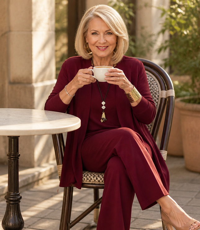 Women's Pants Set in 3 Pieces with a Long Drape Cardigan