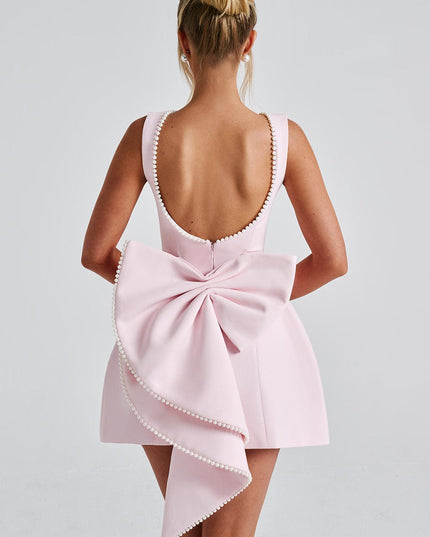 Women's Pearl Neck A-Line Mini Dress for Wedding Guests