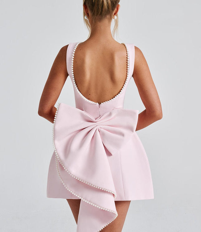 Women's Pearl Neck A-Line Mini Dress for Wedding Guests