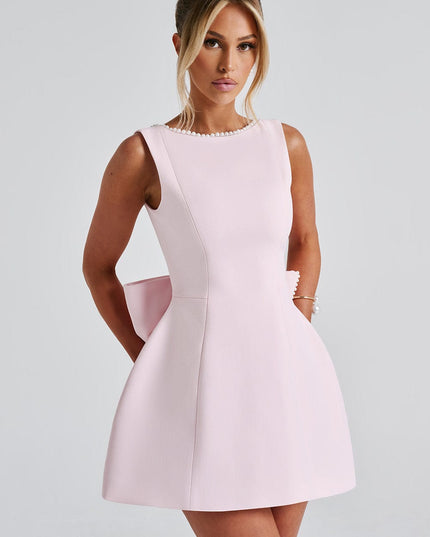 Women's Pearl Neck A-Line Mini Dress for Wedding Guests