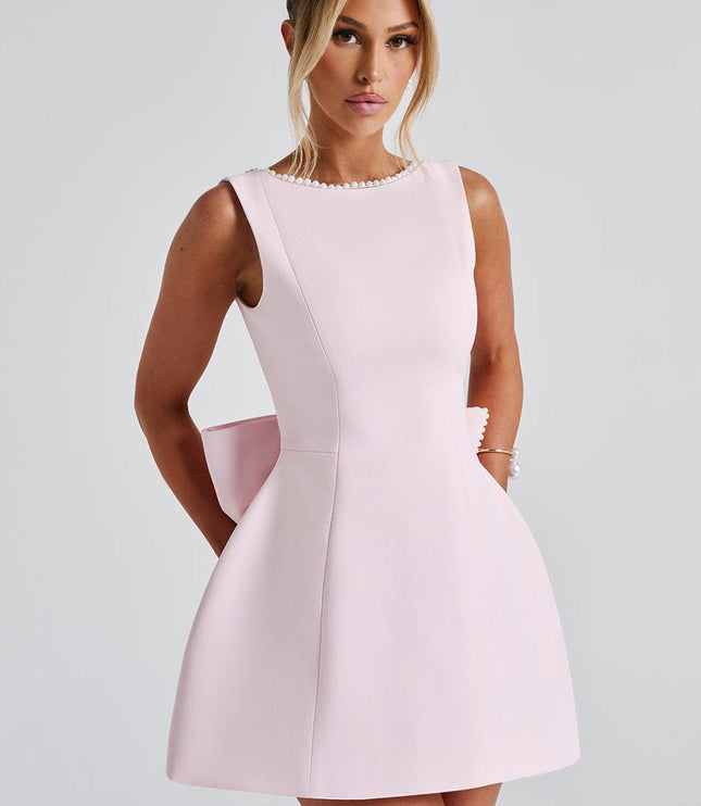 Women's Pearl Neck A-Line Mini Dress for Wedding Guests