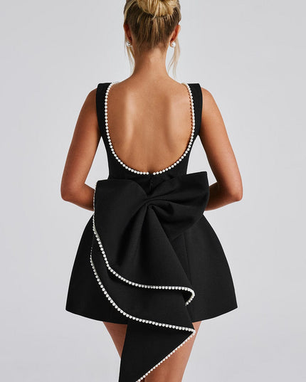 Women's Pearl Neck A-Line Mini Dress for Wedding Guests
