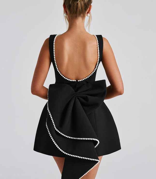 Women's Pearl Neck A-Line Mini Dress for Wedding Guests