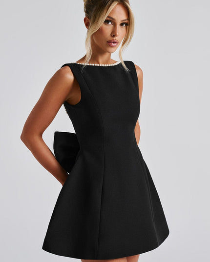 Women's Pearl Neck A-Line Mini Dress for Wedding Guests