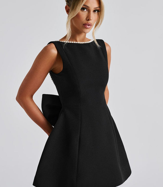 Women's Pearl Neck A-Line Mini Dress for Wedding Guests