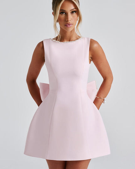 Women's Pearl Neck A-Line Mini Dress for Wedding Guests