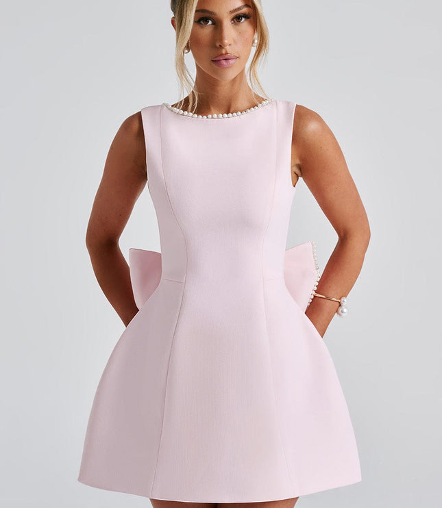 Women's Pearl Neck A-Line Mini Dress for Wedding Guests