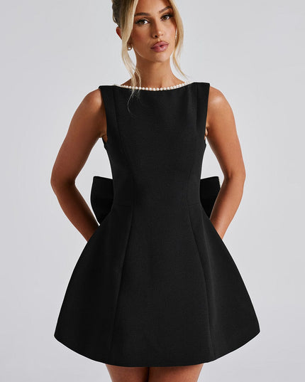 Women's Pearl Neck A-Line Mini Dress for Wedding Guests