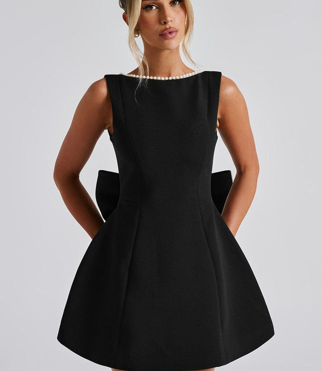 Women's Pearl Neck A-Line Mini Dress for Wedding Guests