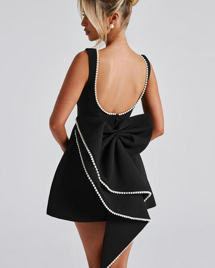 Women's Pearl Neck A-Line Mini Dress for Wedding Guests