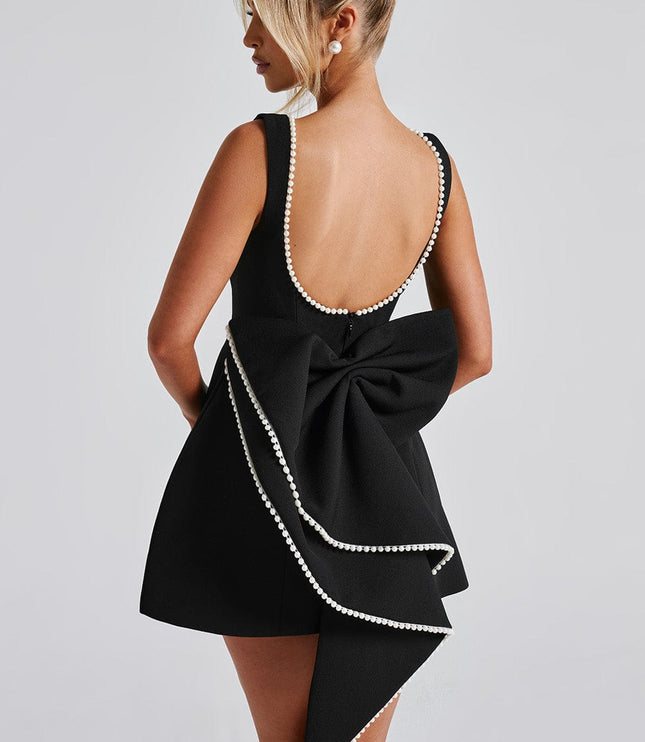 Women's Pearl Neck A-Line Mini Dress for Wedding Guests