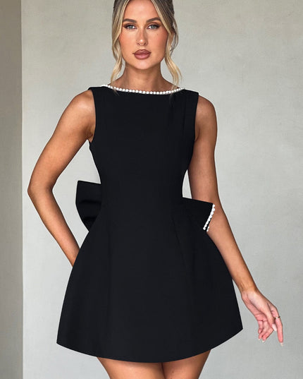 Women's Pearl Neck A-Line Mini Dress for Wedding Guests