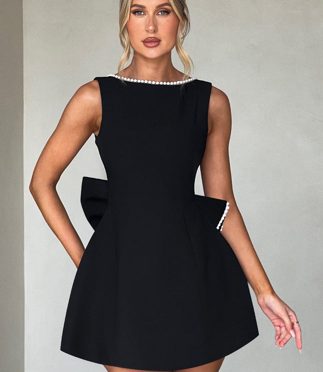 Women's Pearl Neck A-Line Mini Dress for Wedding Guests