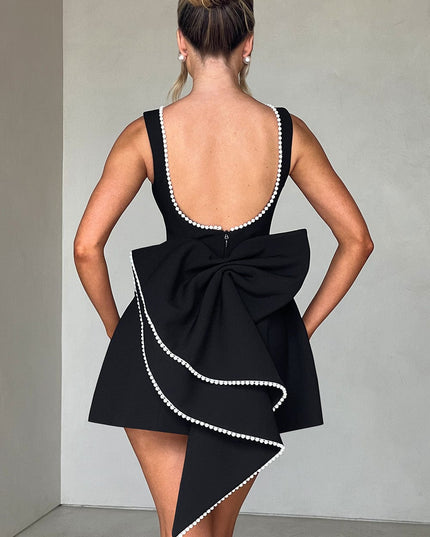 Women's Pearl Neck A-Line Mini Dress for Wedding Guests