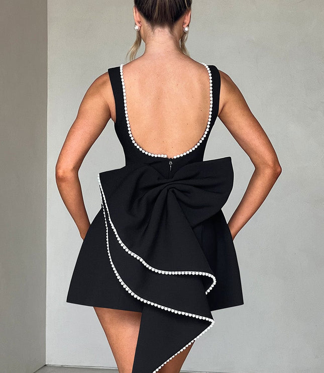 Women's Pearl Neck A-Line Mini Dress for Wedding Guests