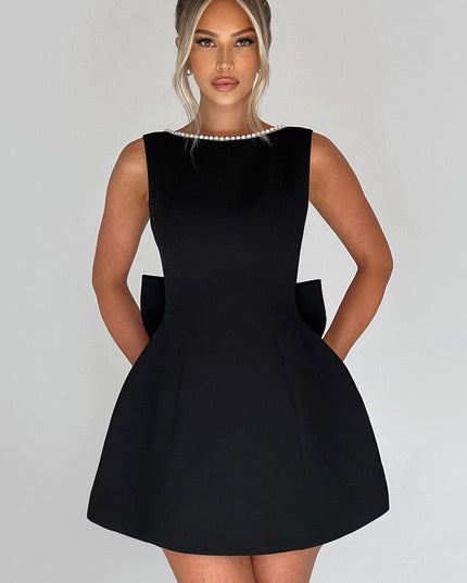 Women's Pearl Neck A-Line Mini Dress for Wedding Guests