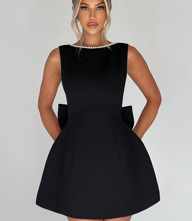 Women's Pearl Neck A-Line Mini Dress for Wedding Guests