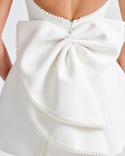 Women's Pearl Neck A-Line Mini Dress for Wedding Guests