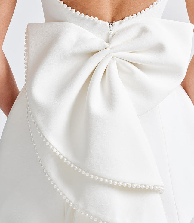 Women's Pearl Neck A-Line Mini Dress for Wedding Guests