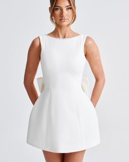Women's Pearl Neck A-Line Mini Dress for Wedding Guests