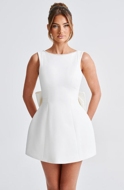 Women's Pearl Neck A-Line Mini Dress for Wedding Guests