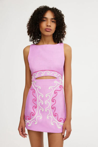 Women's Pink Cut Out Bodycon Mini Dress with Embroidered Detail