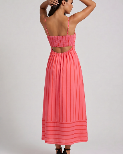 Women's Pink Floral V-Neck Homecoming Midi Dress, Party