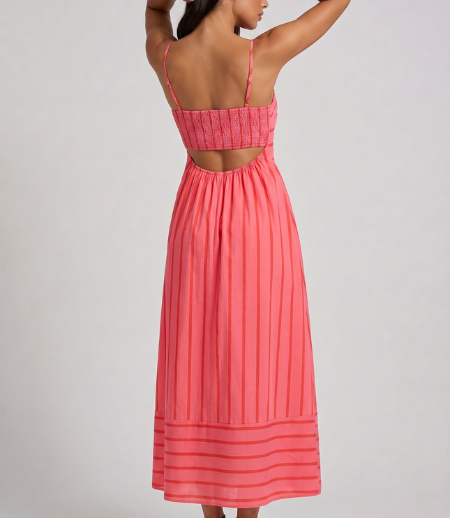 Women's Pink Floral V-Neck Homecoming Midi Dress, Party