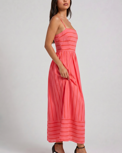 Women's Pink Floral V-Neck Homecoming Midi Dress, Party