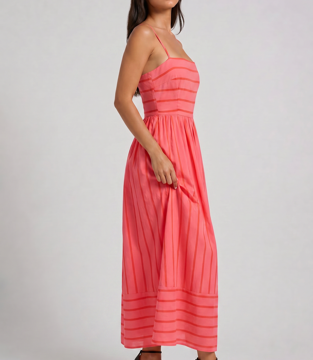 Women's Pink Floral V-Neck Homecoming Midi Dress, Party