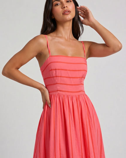 Women's Pink Floral V-Neck Homecoming Midi Dress, Party