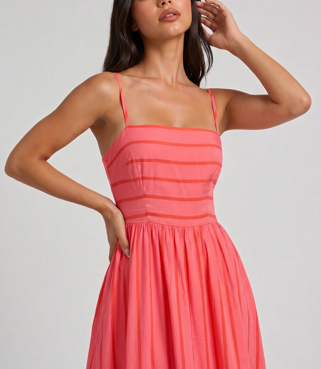Women's Pink Floral V-Neck Homecoming Midi Dress, Party