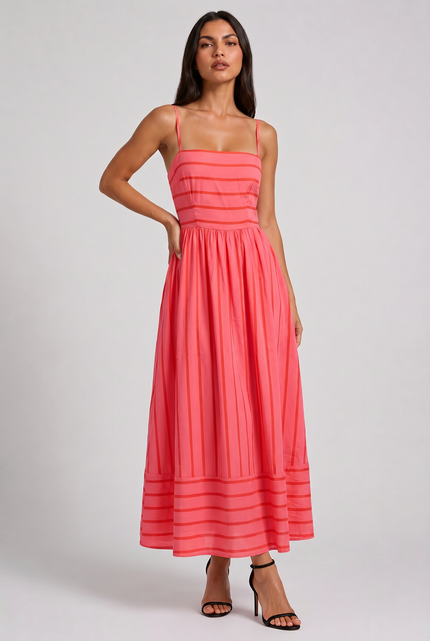 Women's Pink Floral V-Neck Homecoming Midi Dress, Party