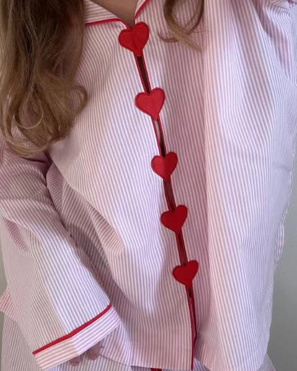 Women's Pink Pinstripe Pajama Set with Heart Buttons