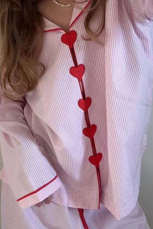 Women's Pink Pinstripe Pajama Set with Heart Buttons