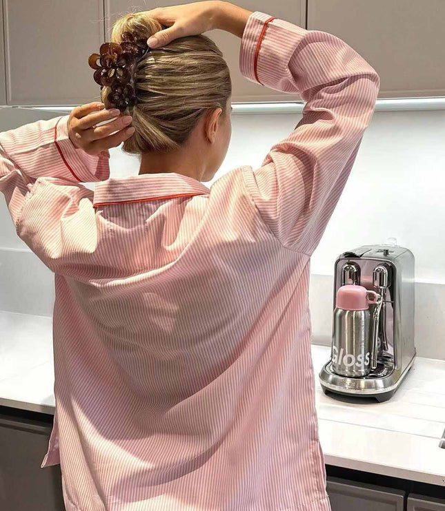 Women's Pink Pinstripe Pajama Set with Heart Buttons