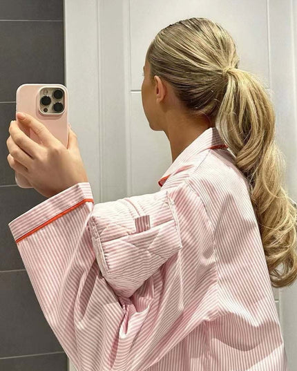 Women's Pink Pinstripe Pajama Set with Heart Buttons