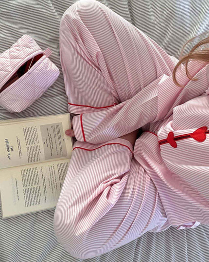 Women's Pink Pinstripe Pajama Set with Heart Buttons