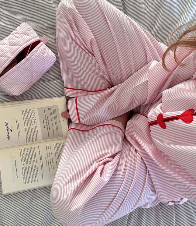 Women's Pink Pinstripe Pajama Set with Heart Buttons
