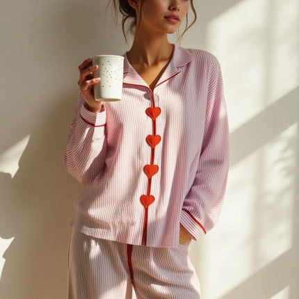 Women's Pink Pinstripe Pajama Set with Heart Buttons